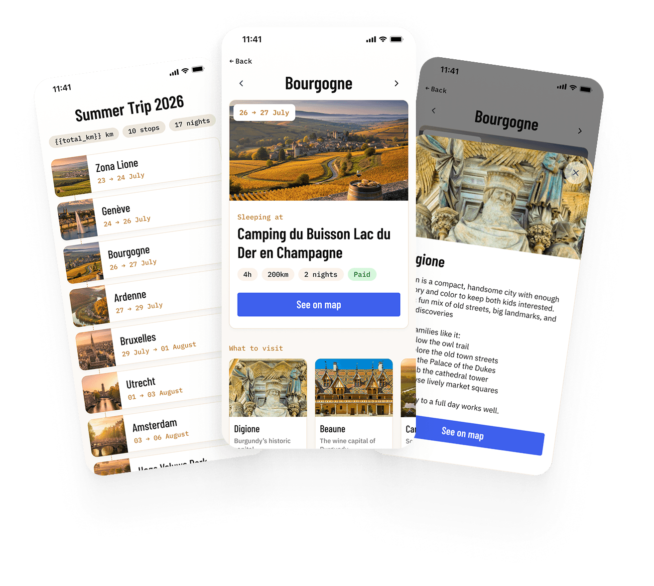 TripTrack app screens