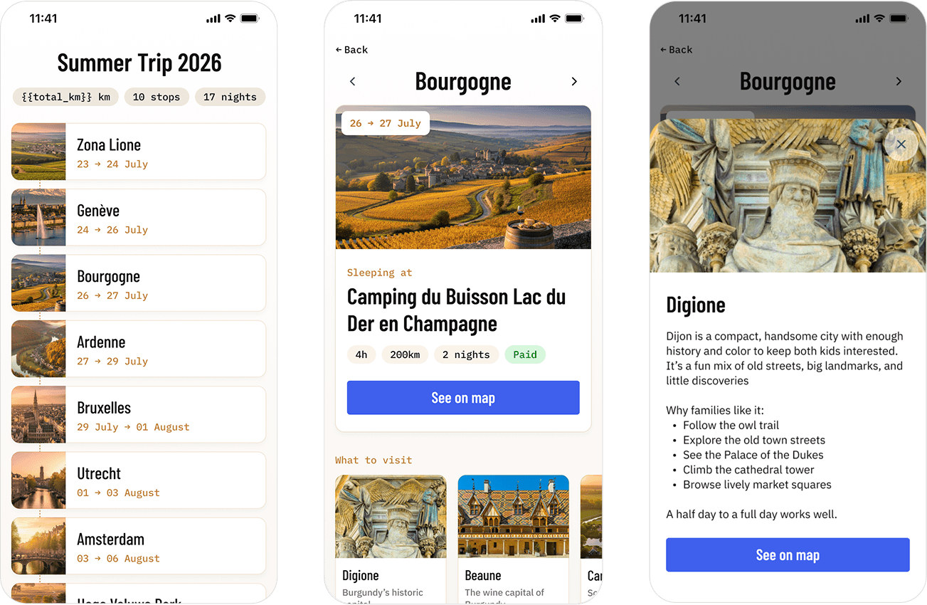 TripTrack app screens